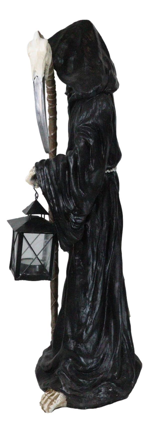 Ebros Gift Time Waits For No Man Grim Reaper Holding Scythe And Solar LED Lantern Statue