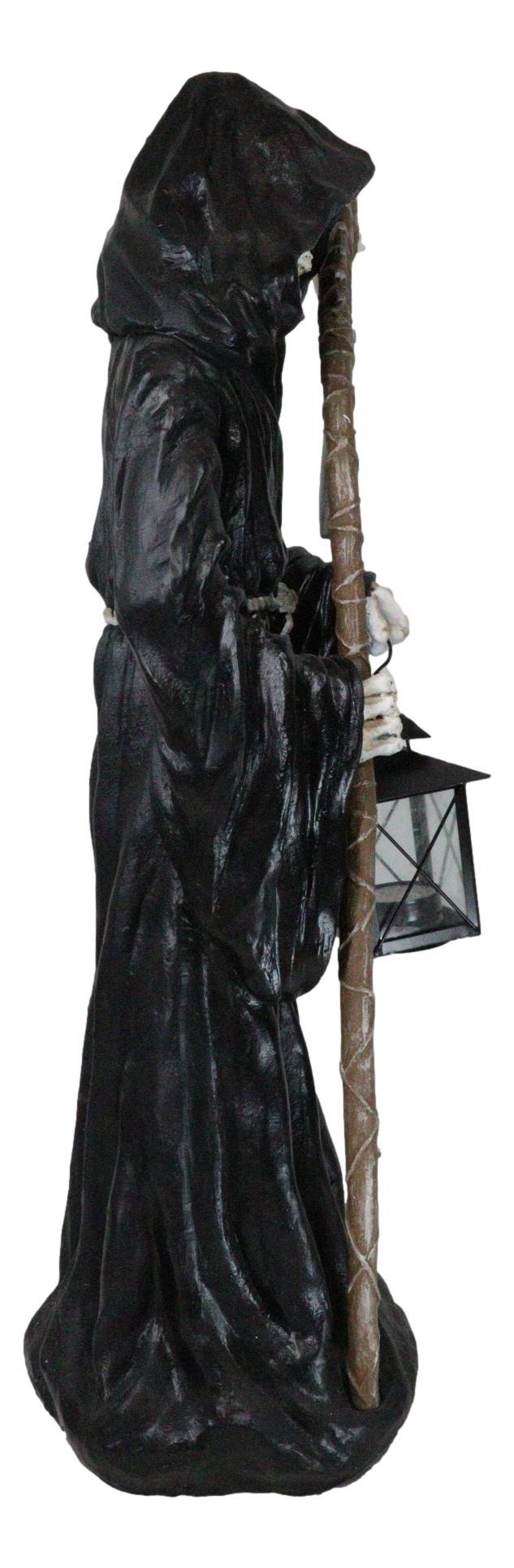 Ebros Gift Time Waits For No Man Grim Reaper Holding Scythe And Solar LED Lantern Statue