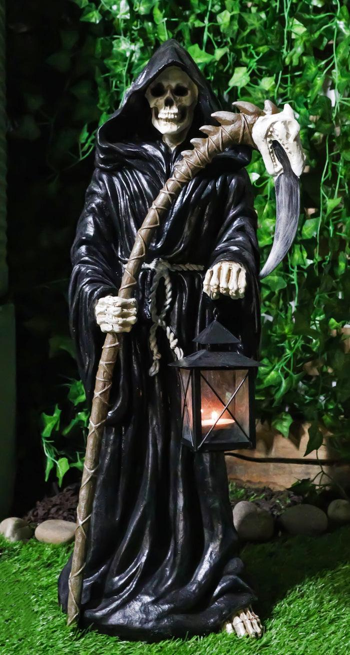 ebros gift Time Waits For No Man Grim Reaper Holding Scythe And Solar LED Lantern Statue