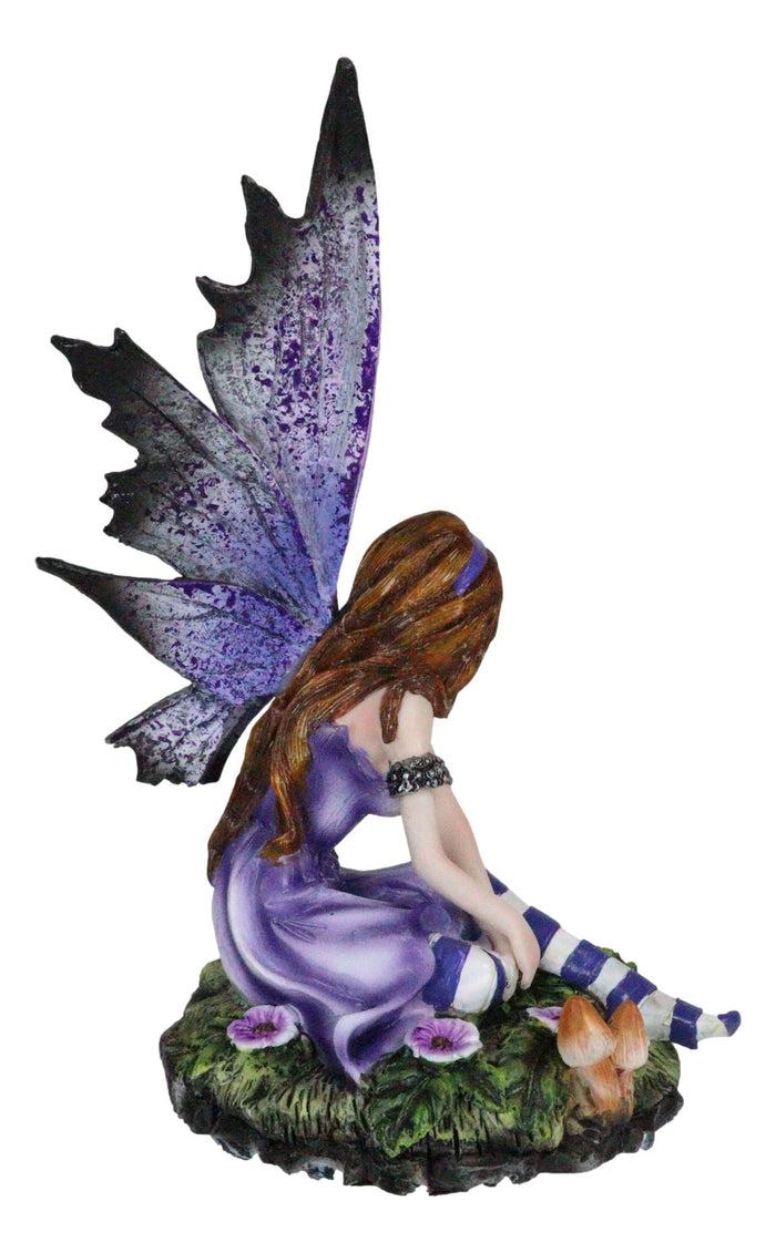Ebros Gift Toadstool Garden Lavender Purple Girl Fairy With Flitting Butterfly Figurine