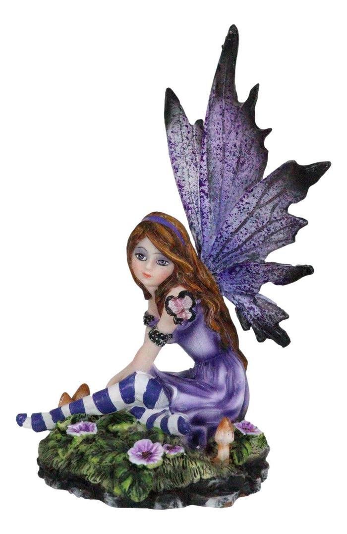Ebros Gift Toadstool Garden Lavender Purple Girl Fairy With Flitting Butterfly Figurine
