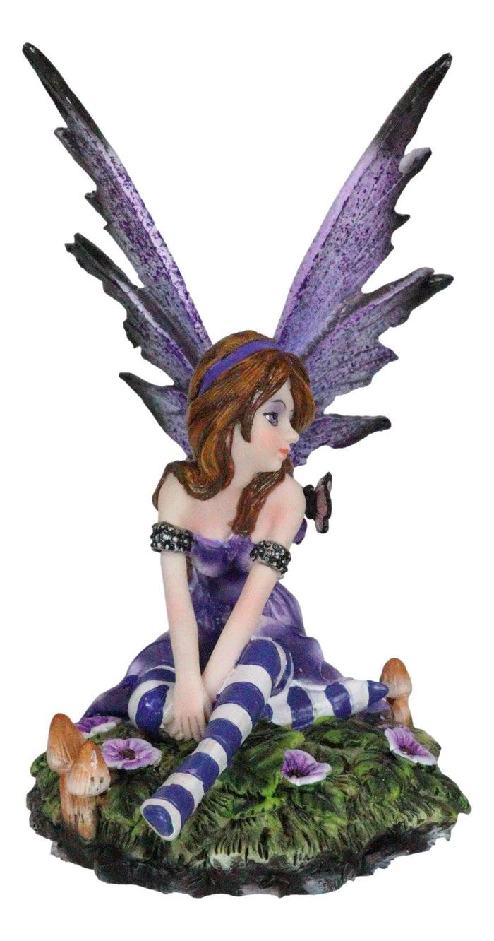 Ebros Gift Toadstool Garden Lavender Purple Girl Fairy With Flitting Butterfly Figurine