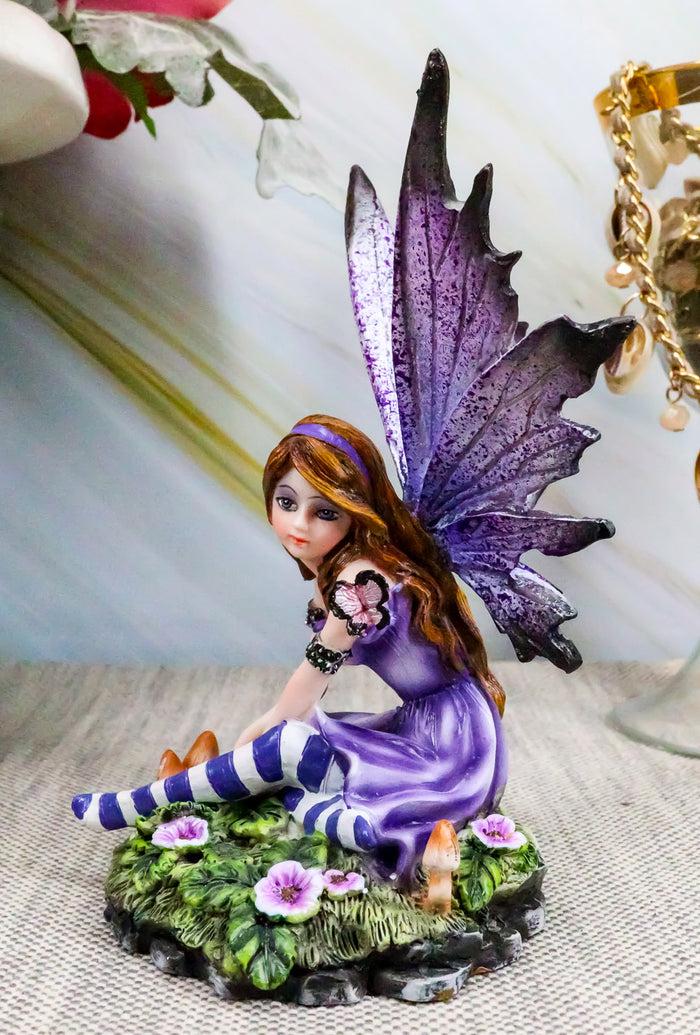 ebros gift Toadstool Garden Lavender Purple Girl Fairy With Flitting Butterfly Figurine