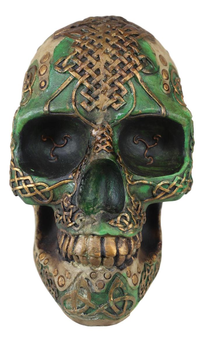 Ebros Gift Tooled Celtic Lion Knotwork Shamrock Green Gold Tribal Skull Money Bank Figurine