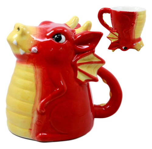 ebros gift Topsy Turvy Ceramic Red Pyre Dragon Coffee Mug Drink Cup 11oz Collectible