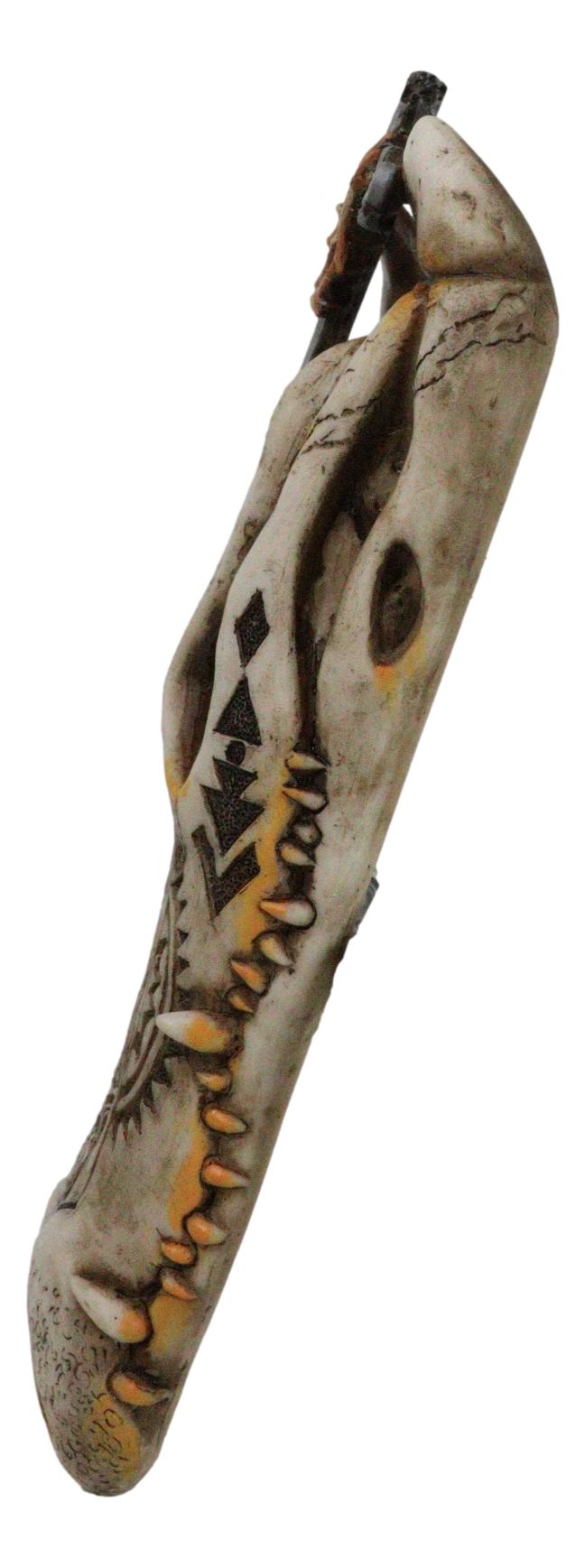 Ebros Gift Totem Tattoo Alligator Crocodile Skull With Crown Of Thorns Cross Wall Decor