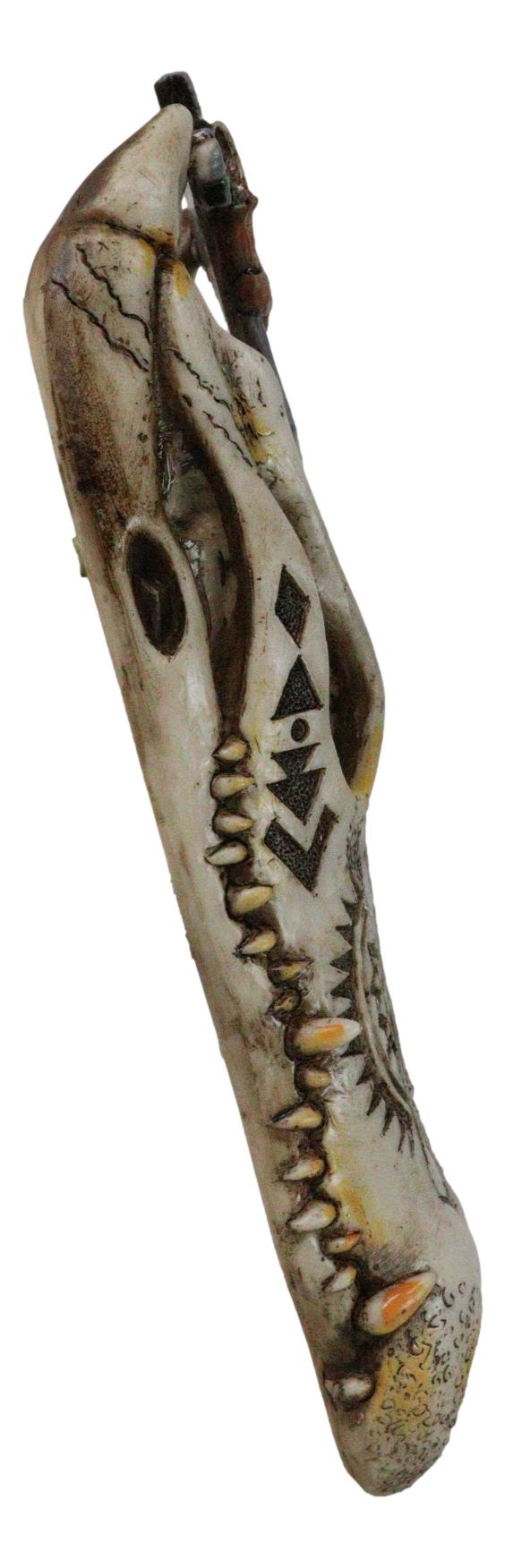 Ebros Gift Totem Tattoo Alligator Crocodile Skull With Crown Of Thorns Cross Wall Decor