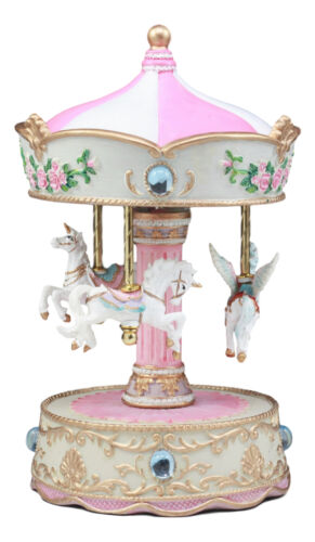 Ebros Gift "Toyland" Carnival Merry Go Round Unicorns Pegasus Horse Musical Carousel Statue