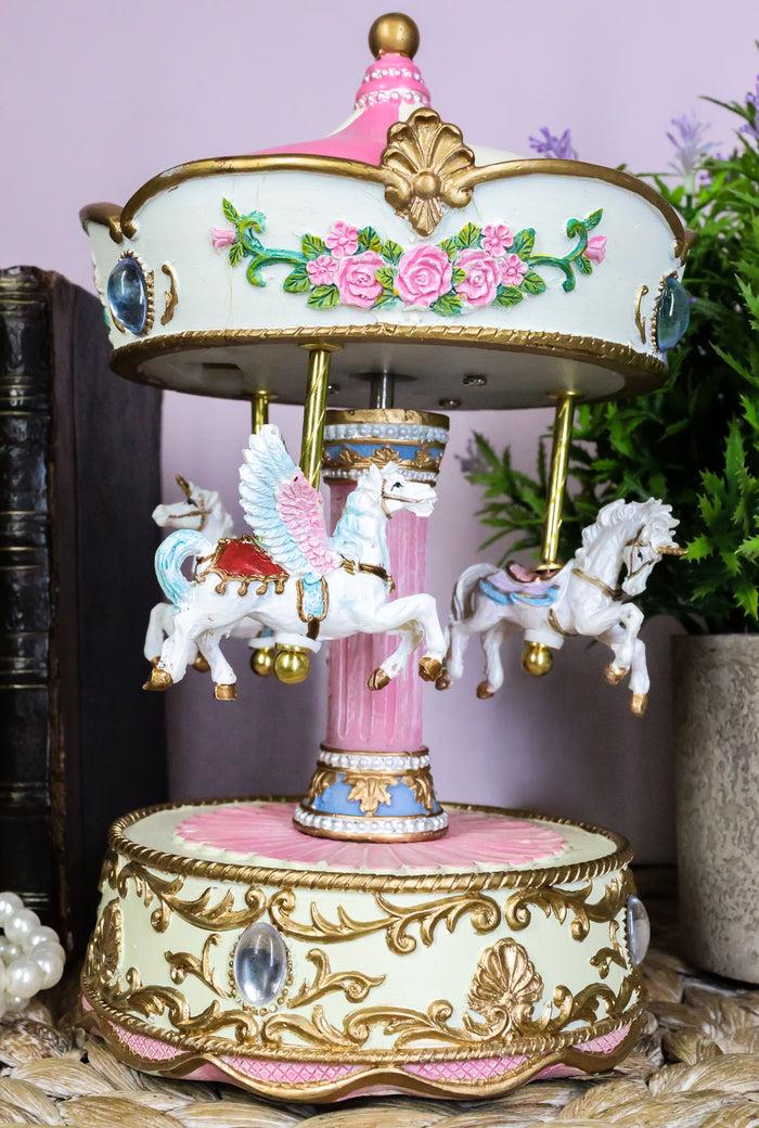 ebros gift "Toyland" Carnival Merry Go Round Unicorns Pegasus Horse Musical Carousel Statue