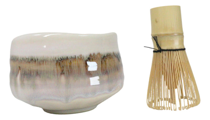 Ebros Gift Traditional Brown Earth Ceramic Japanese Matcha Green Tea Bowl Whisk & Scoop Set