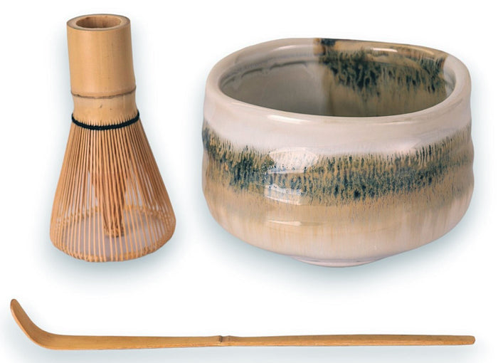 ebros gift Traditional Brown Earth Ceramic Japanese Matcha Green Tea Bowl Whisk & Scoop Set