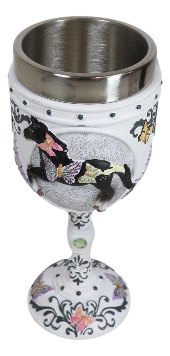 Ebros Gift Trail Of Painted Ponies Black Beauty Horse Chrysalis Butterflies Wine Goblet