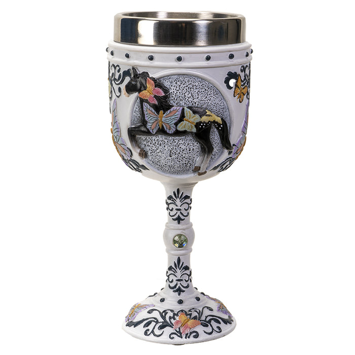 ebros gift Trail Of Painted Ponies Black Beauty Horse Chrysalis Butterflies Wine Goblet