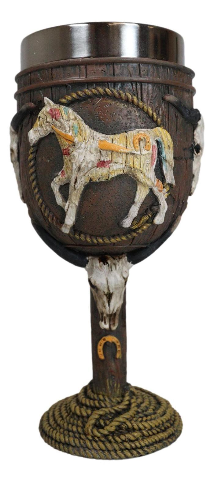 Ebros Gift Trail Of Painted Ponies Bunkhouse Bronco Horse With Longhorn Skulls Wine Goblet