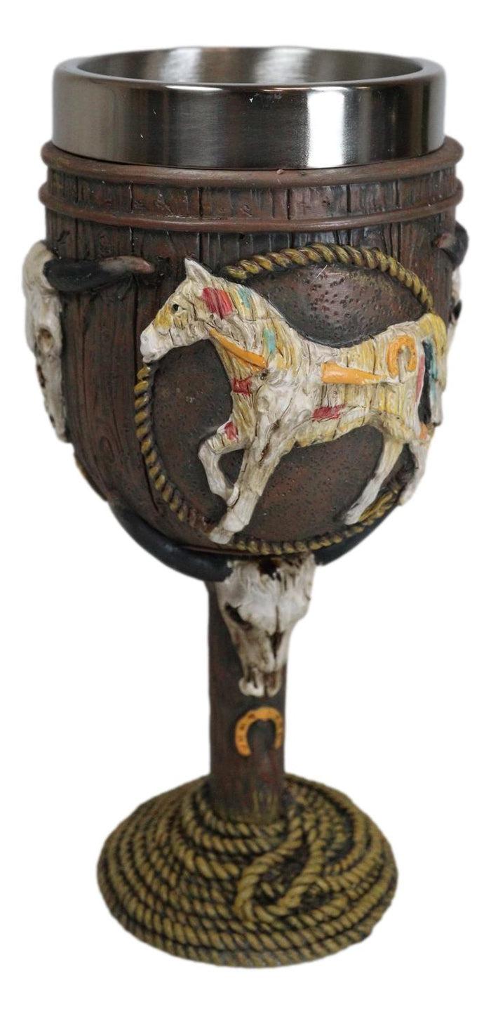 Ebros Gift Trail Of Painted Ponies Bunkhouse Bronco Horse With Longhorn Skulls Wine Goblet