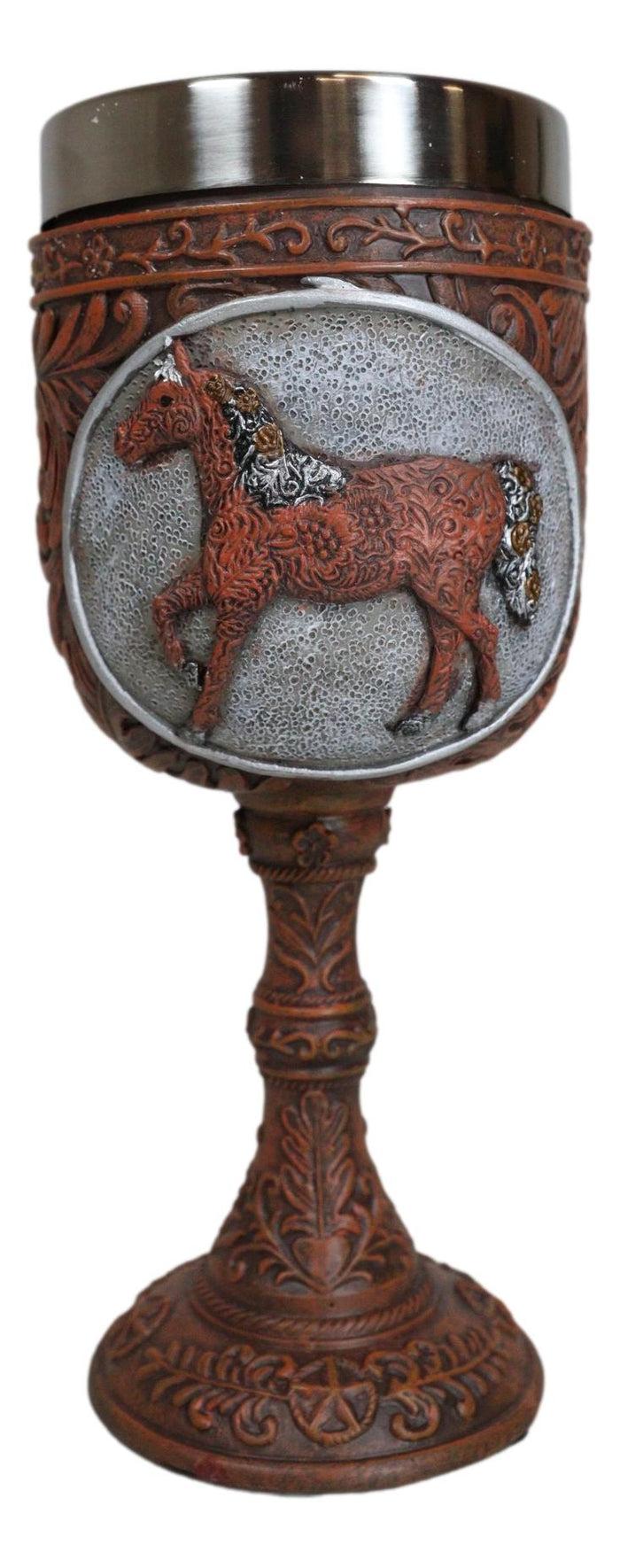 Ebros Gift Trail Of Painted Ponies Carved In History Floral Patterns Horse Wine Goblet