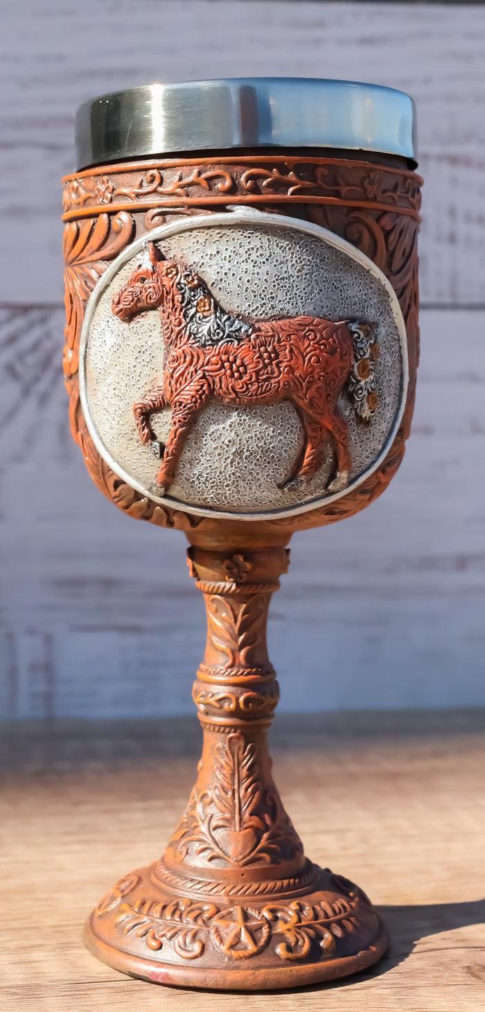ebros gift Trail Of Painted Ponies Carved In History Floral Patterns Horse Wine Goblet