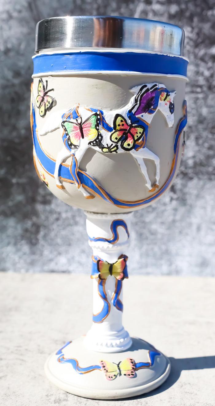 ebros gift Trail Of Painted Ponies Earth Angels Pony With Butterflies Horse Wine Goblet