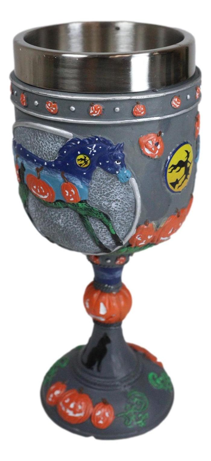 Ebros Gift Trail Of Painted Ponies Pumpkin Patch Halloween Night Sky Horse Wine Goblet