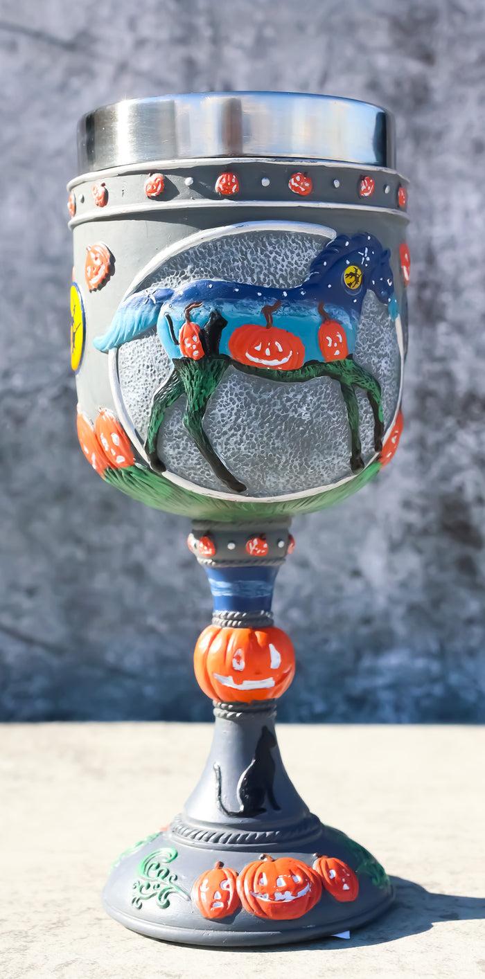 ebros gift Trail Of Painted Ponies Pumpkin Patch Halloween Night Sky Horse Wine Goblet