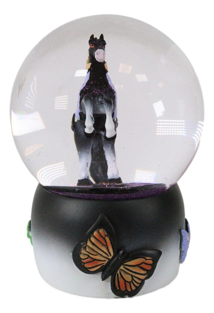 Ebros Gift Trail Of Painted Ponies Western Black Beauty Butterflies Horse Water Globe Decor
