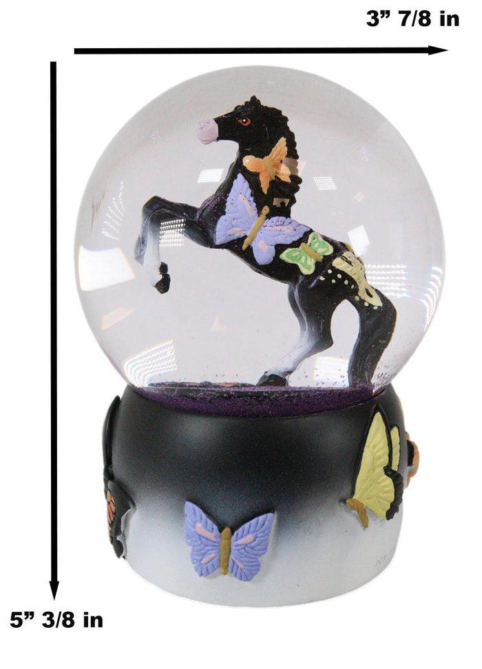 Ebros Gift Trail Of Painted Ponies Western Black Beauty Butterflies Horse Water Globe Decor