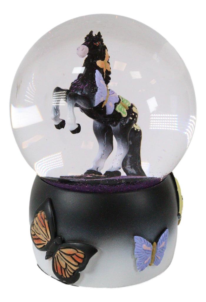Ebros Gift Trail Of Painted Ponies Western Black Beauty Butterflies Horse Water Globe Decor