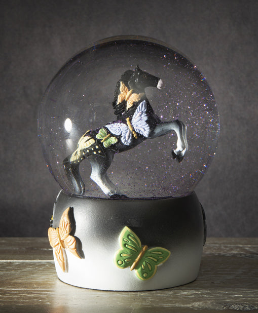 ebros gift Trail Of Painted Ponies Western Black Beauty Butterflies Horse Water Globe Decor