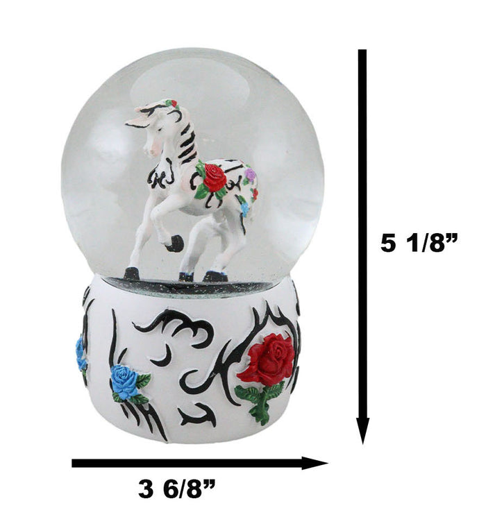 Ebros Gift Trail Of Painted Ponies Western Garden Tribal Rose Horse Glitter Water Globe