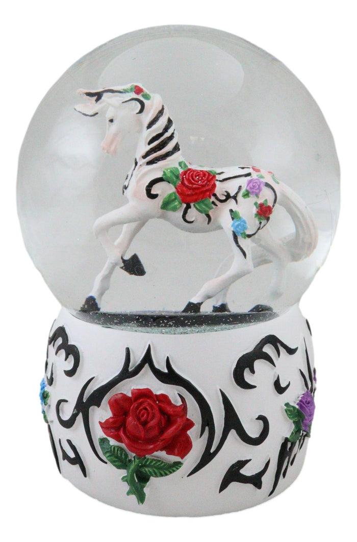 Ebros Gift Trail Of Painted Ponies Western Garden Tribal Rose Horse Glitter Water Globe