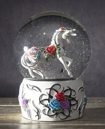 ebros gift Trail Of Painted Ponies Western Garden Tribal Rose Horse Glitter Water Globe