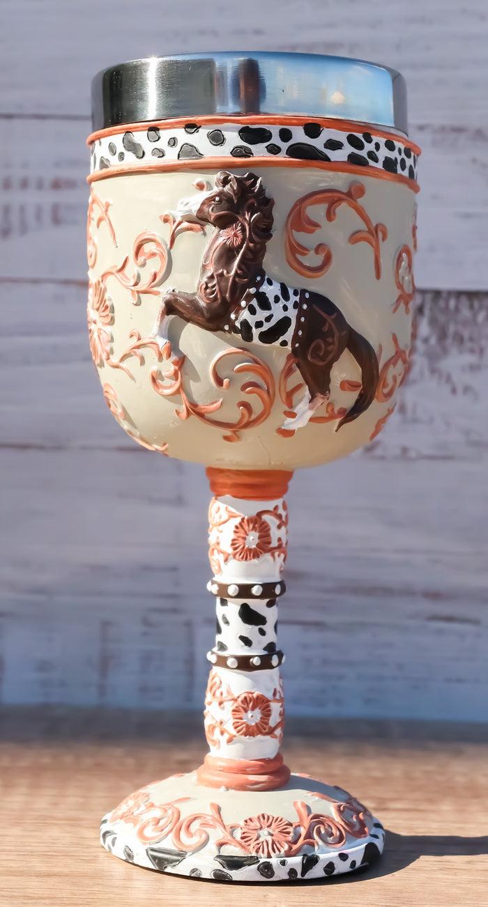 ebros gift Trail Of Painted Ponies Western Leather Cowboy Horse Pony Scroll Art Wine Goblet