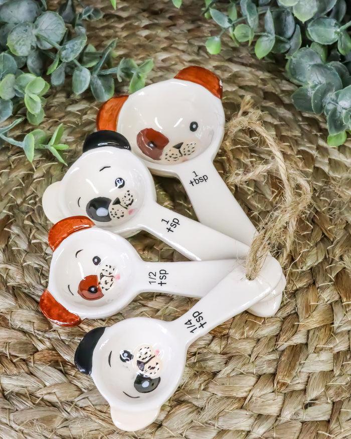 Ebros Gift Tramp Mutt Dog Puppies Face Ceramic Stackable Kitchen Measuring Spoons Set