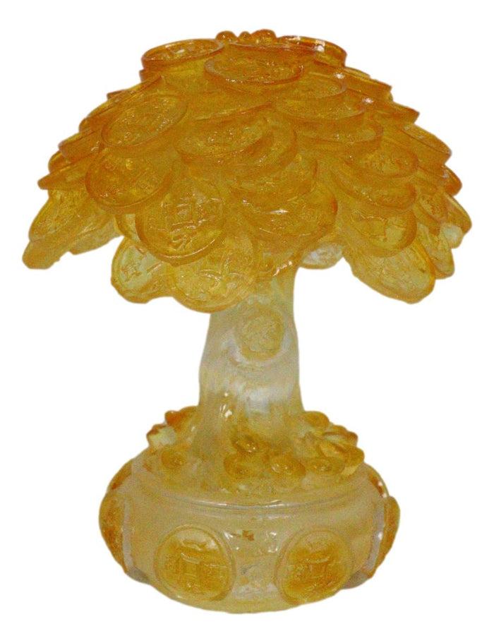 Ebros Gift Translucent Feng Shui Golden Money Prosperity Tree Statue Luck Wealth Talisman