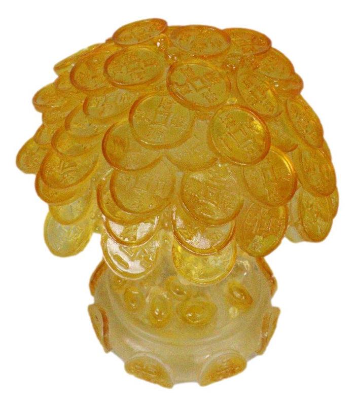 Ebros Gift Translucent Feng Shui Golden Money Prosperity Tree Statue Luck Wealth Talisman