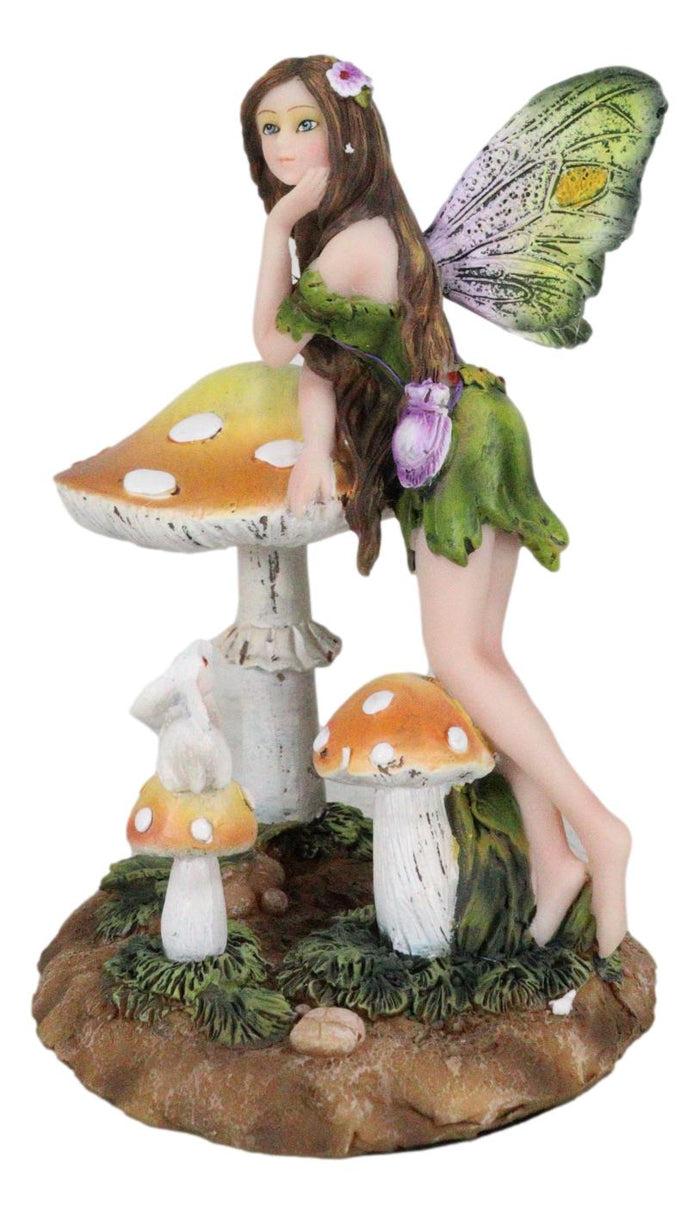 Ebros Gift Tribal Fairy With Purple Potion Gourd And White Rabbit By Mushrooms Figurine