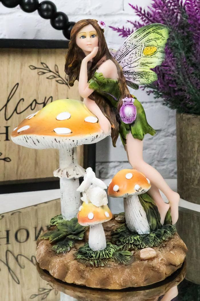 ebros gift Tribal Fairy With Purple Potion Gourd And White Rabbit By Mushrooms Figurine