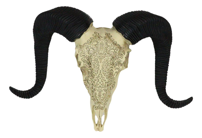 Ebros Gift Tribal Floral Vines Tooled Filigree Corsican Ram Cow Skull Wall Decor Plaque 11"