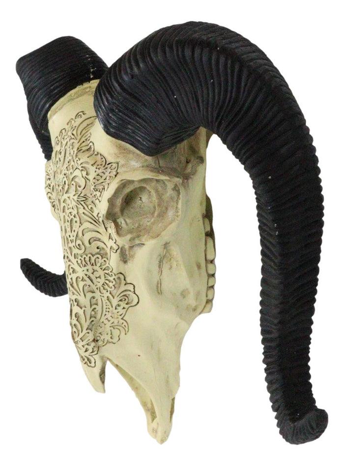 Ebros Gift Tribal Floral Vines Tooled Filigree Corsican Ram Cow Skull Wall Decor Plaque 11"