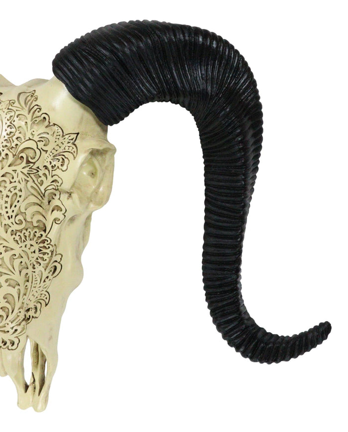 Ebros Gift Tribal Floral Vines Tooled Filigree Corsican Ram Cow Skull Wall Decor Plaque