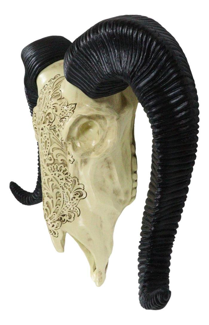 Ebros Gift Tribal Floral Vines Tooled Filigree Corsican Ram Cow Skull Wall Decor Plaque