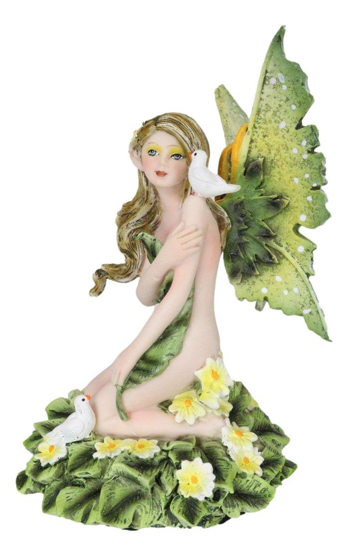 Ebros Gift Tribal Green Daisy Flower Garden Innocent Fairy Eve Kneeling On Petals Figurine