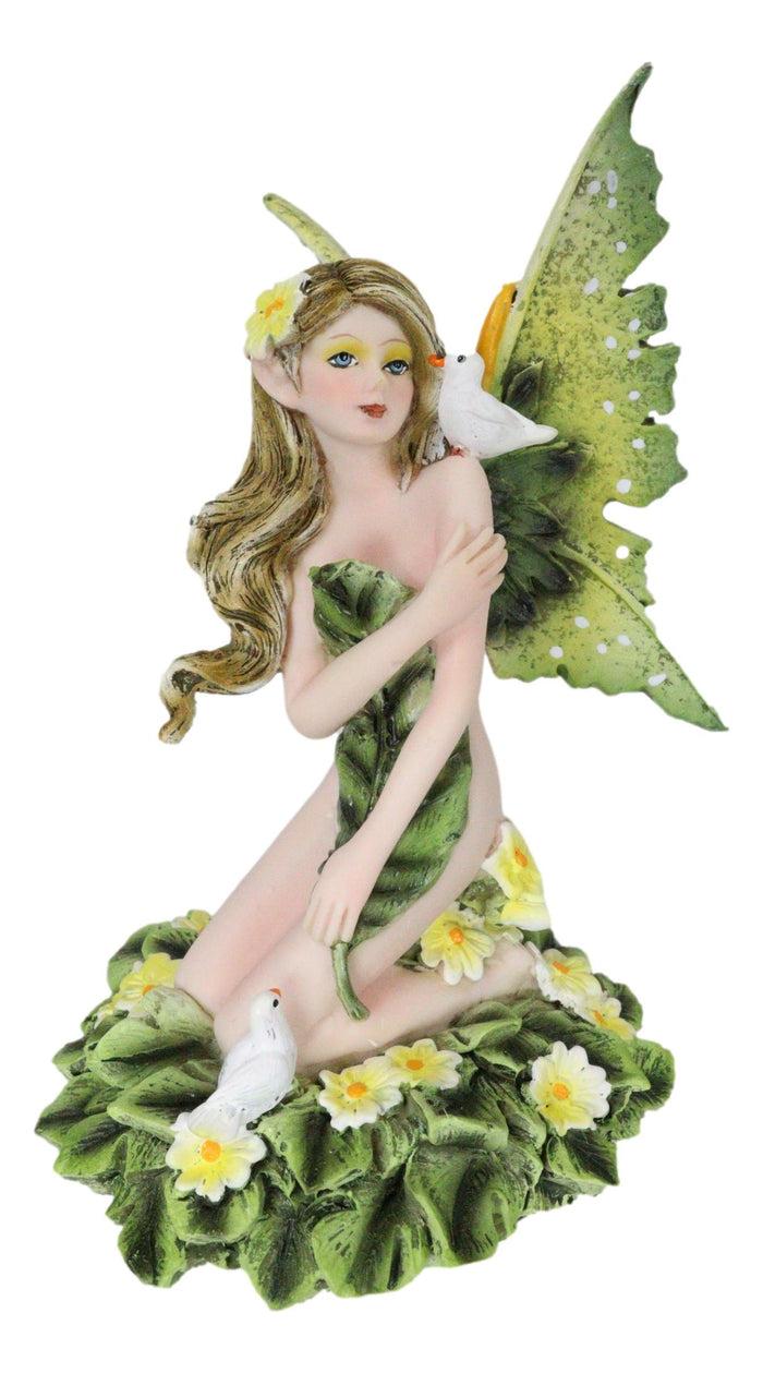 Ebros Gift Tribal Green Daisy Flower Garden Innocent Fairy Eve Kneeling On Petals Figurine