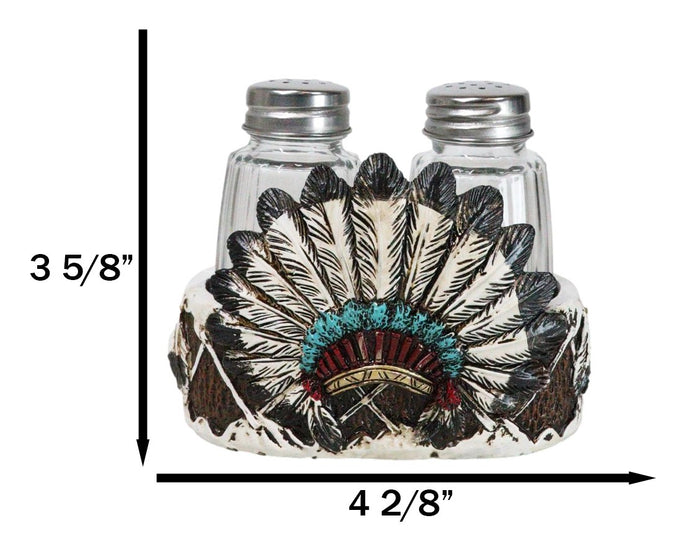 Ebros Gift Tribal Indian Chief Headdress Bonnet Roach With Feathers Salt Pepper Shakers Set