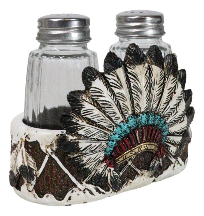 Ebros Gift Tribal Indian Chief Headdress Bonnet Roach With Feathers Salt Pepper Shakers Set