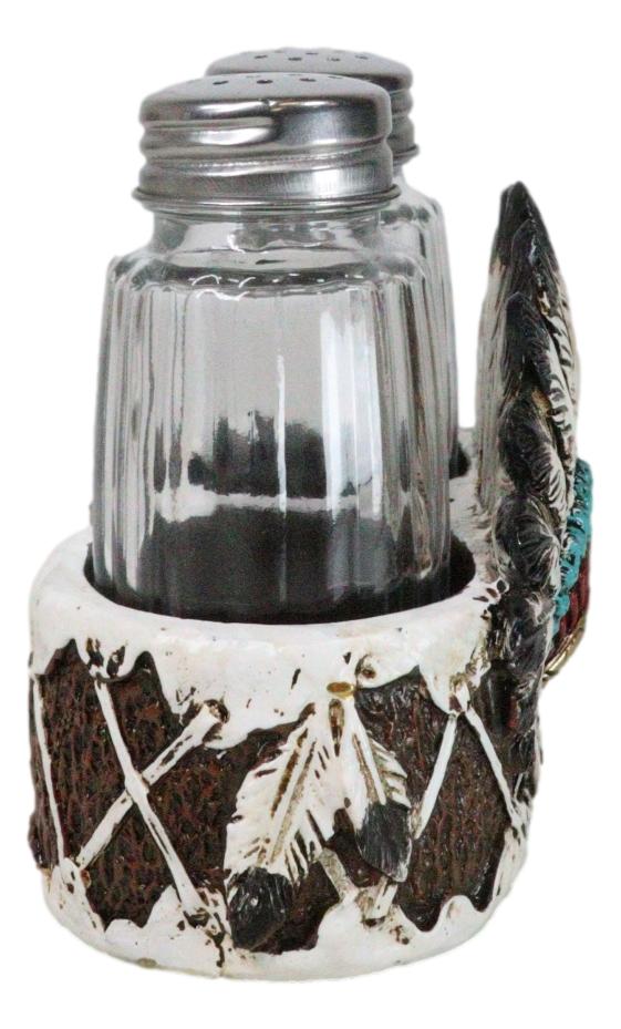 Ebros Gift Tribal Indian Chief Headdress Bonnet Roach With Feathers Salt Pepper Shakers Set