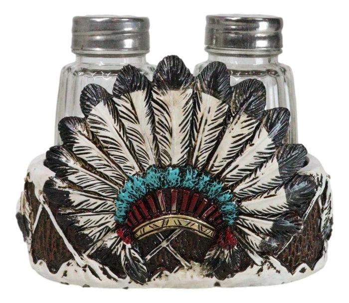 ebros gift Tribal Indian Chief Headdress Bonnet Roach With Feathers Salt Pepper Shakers Set