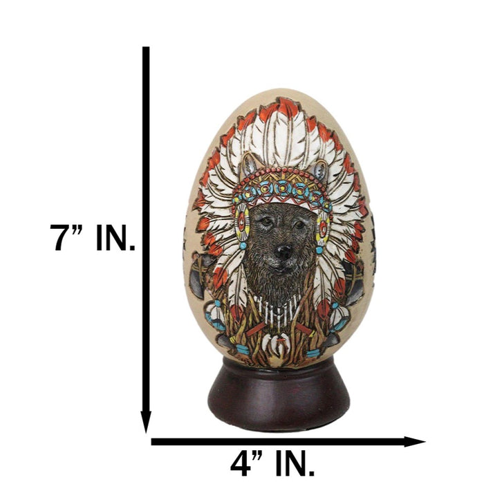 Ebros Gift Tribal Indian Chief Wolf With Headdress Roach Egg Shaped Money Bank Figurine