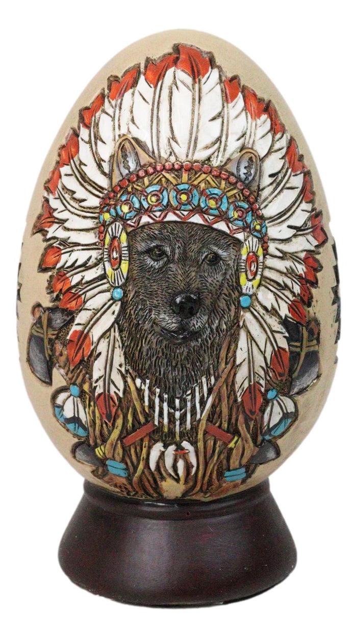 ebros gift Tribal Indian Chief Wolf With Headdress Roach Egg Shaped Money Bank Figurine