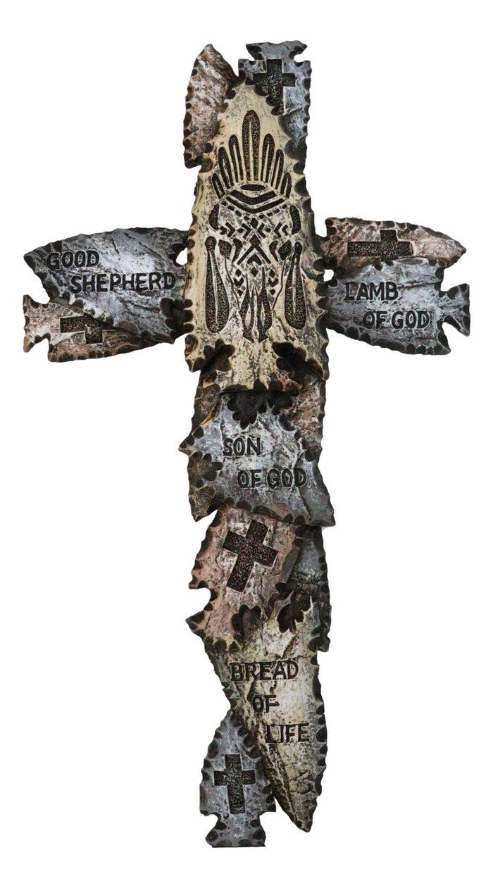 ebros gift Tribal Indian Faux Arrowhead Stones Lamb of God Good Shepherd Wall Cross Plaque